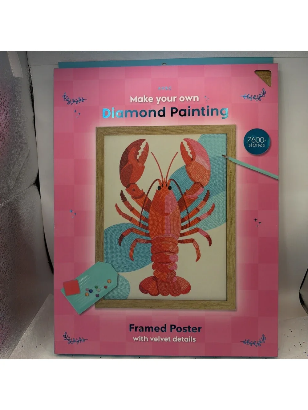 AVEC DIY Diamond Art Painting Lobster Design Framed Poster Velvet 7600+ Stones